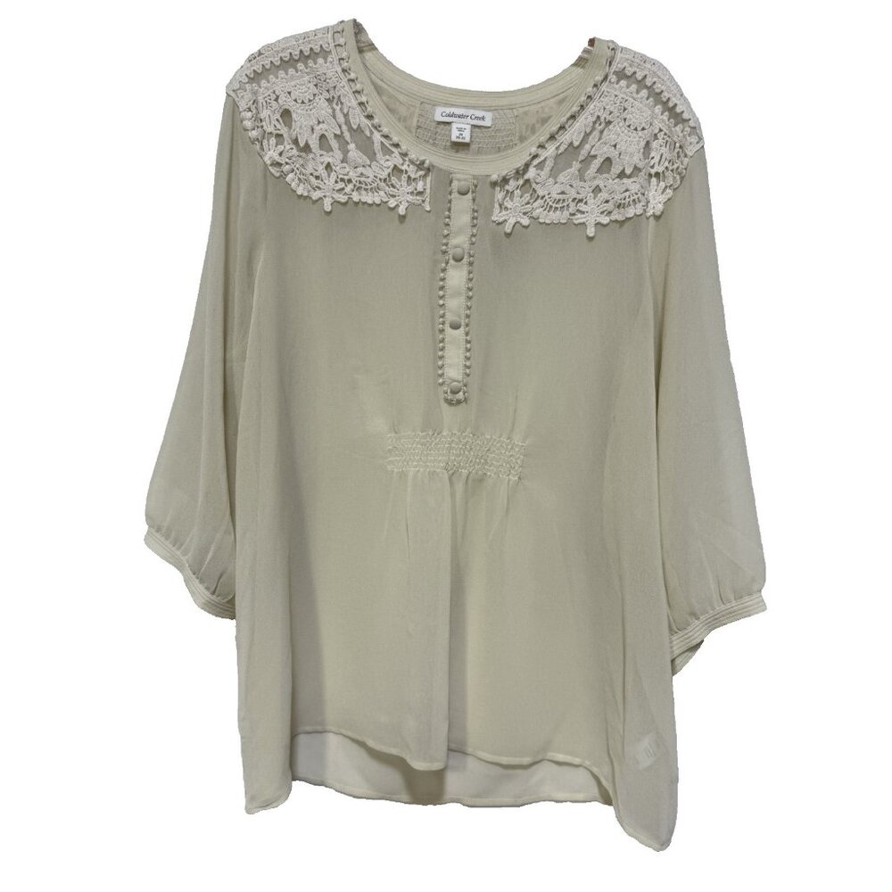 Coldwater Creek Womens 2X Blouse Top Shirt Tunic Sheer Lace Vintage Prairie Gma